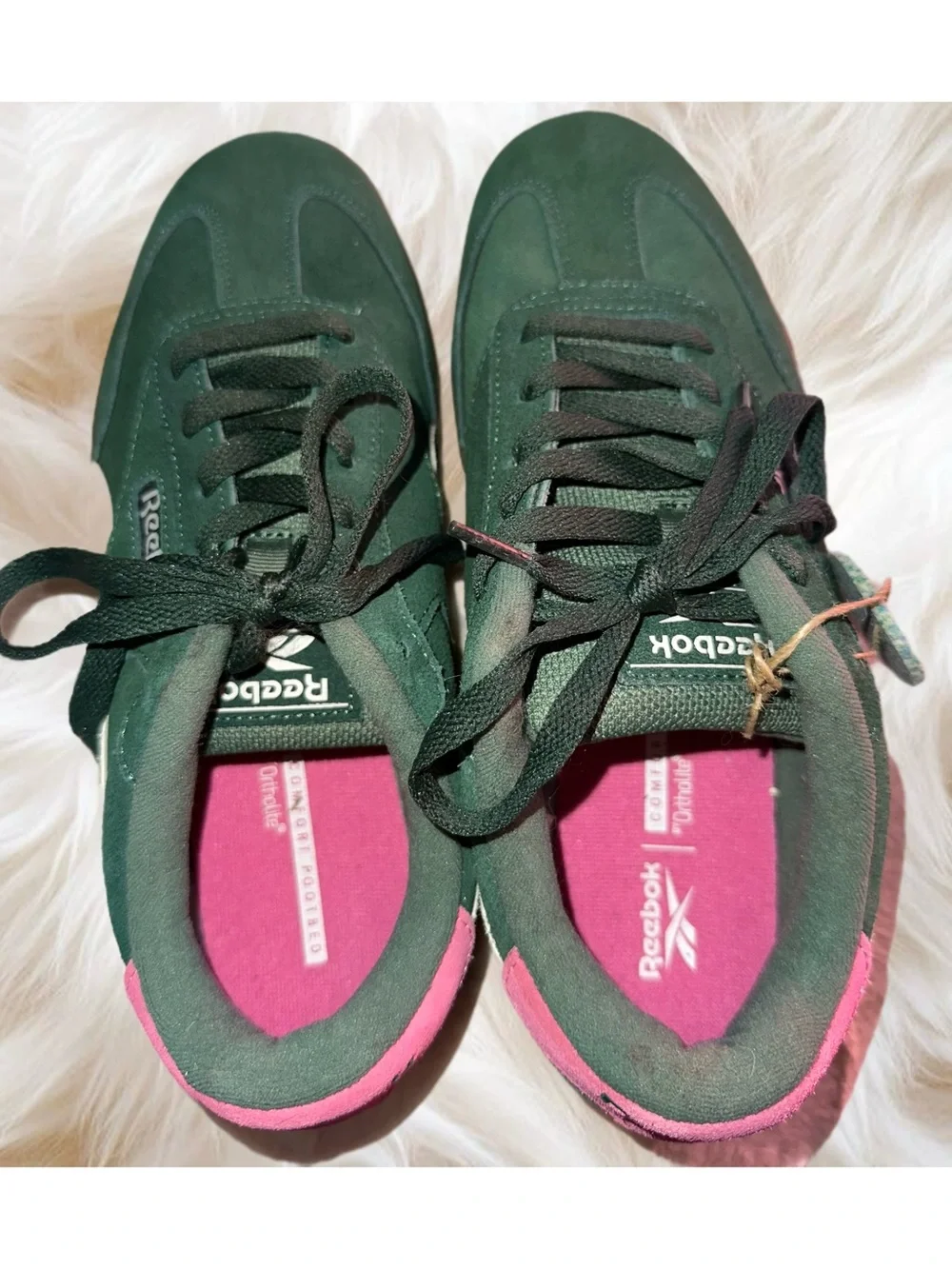Sz 8 NWT Reebok Forte Lounger Suede Sneakers Green & Pink